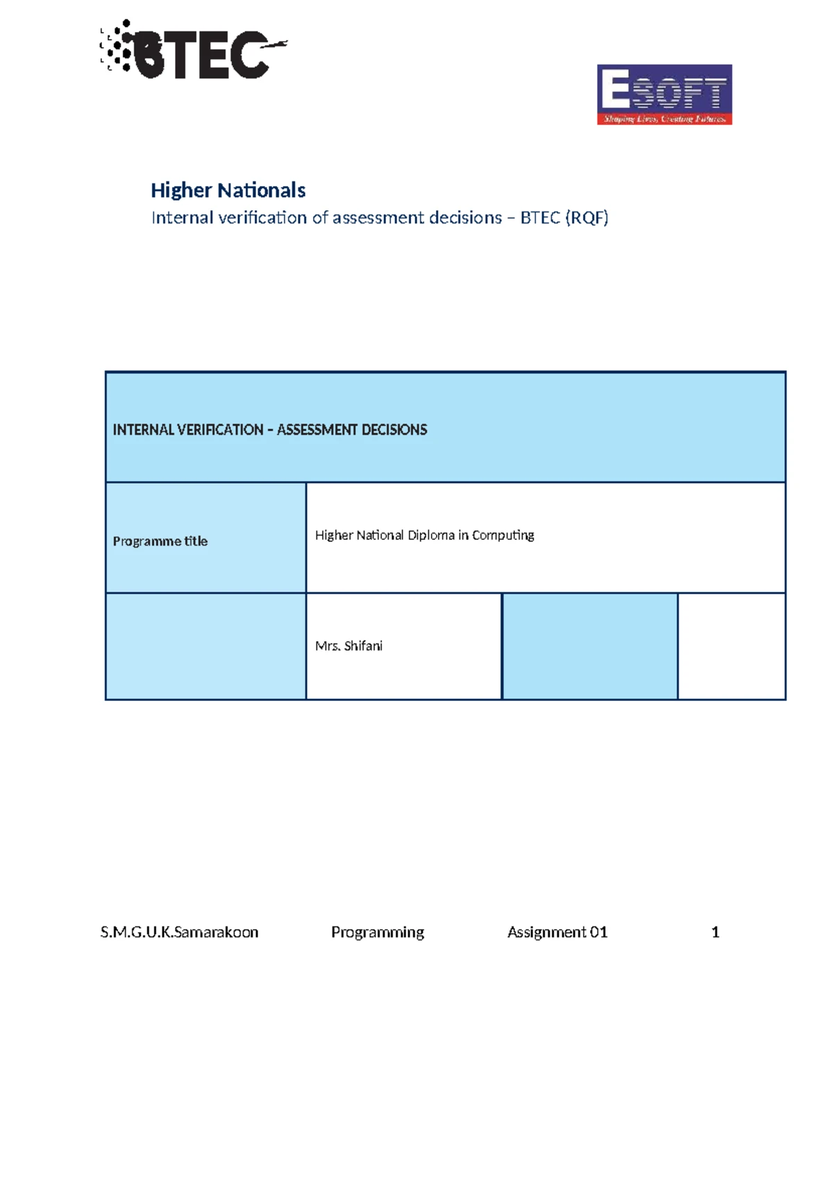 BTEC HND in Computing Unit 04: Database Design Development Assessment ...
