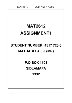 Assignment 4 - MAT2611 4517 723 6 MAT2612 ASSIGNMENT4 STUDENT NUMBER ...