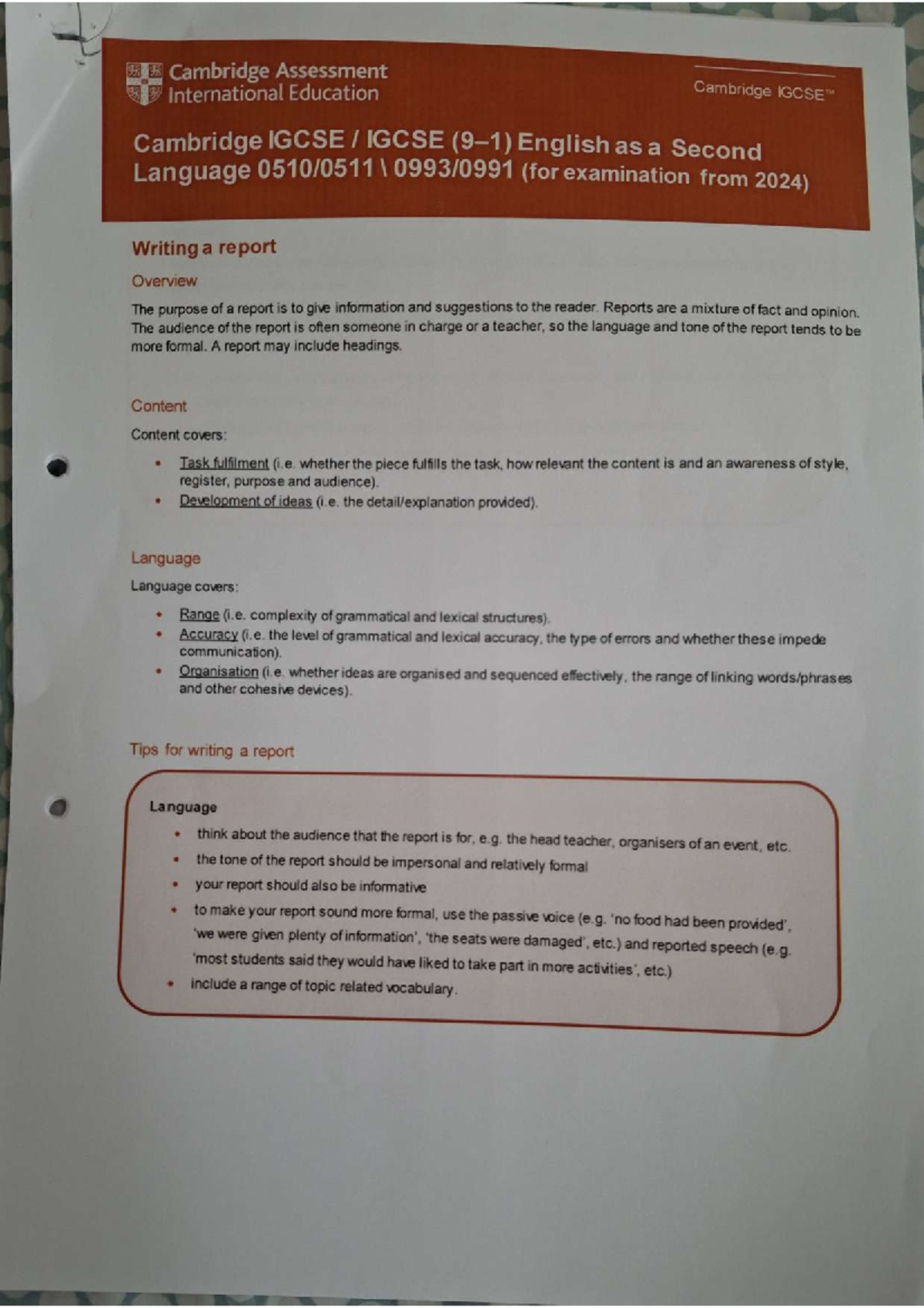 IGCSE ESL Report Writing Guide for 2024 Exam - Studocu