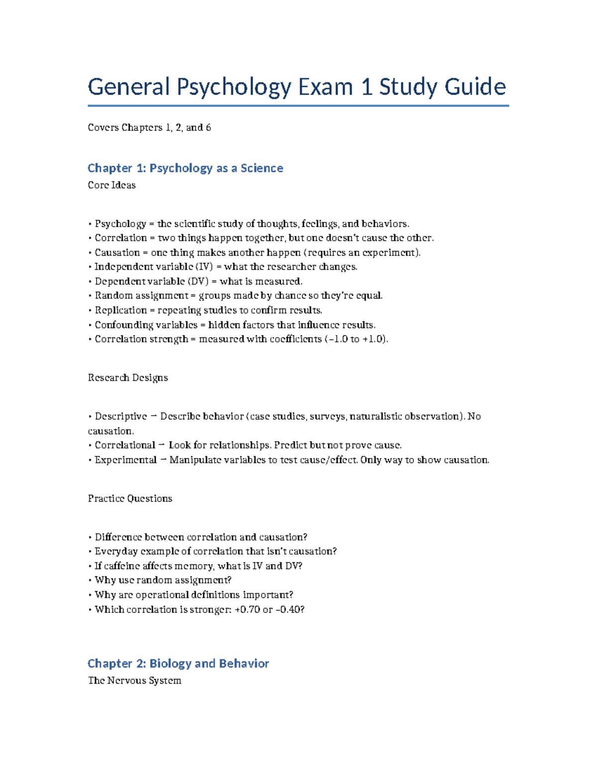 General Psychology PSY101 Exam 1 Study Guide: Ch 1, 2, 6 Insights - Studocu