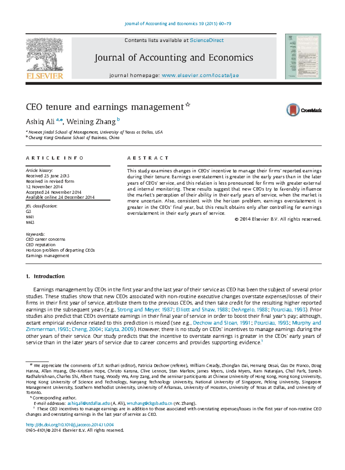 CEO Tenure and Earnings Management: Insights from Ali & Zhang (2015 ...
