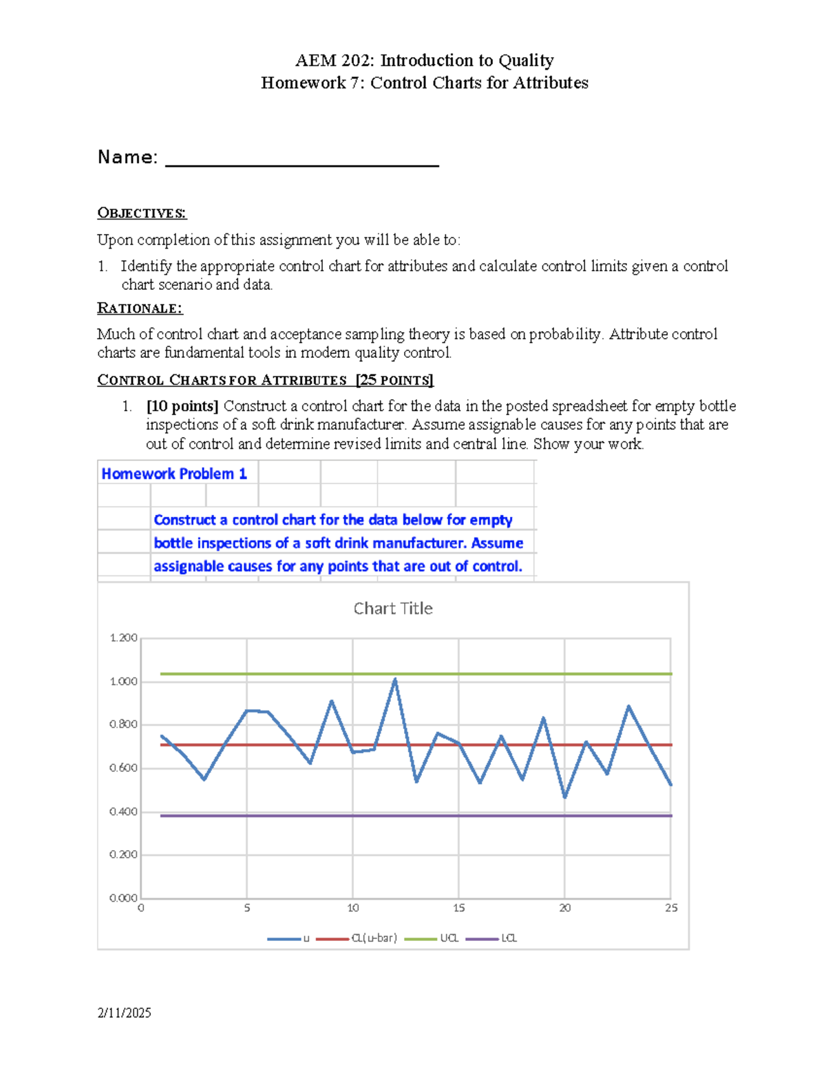 202 Hwk 07 - homework - Homework 7: Control Charts for Attributes Name ...