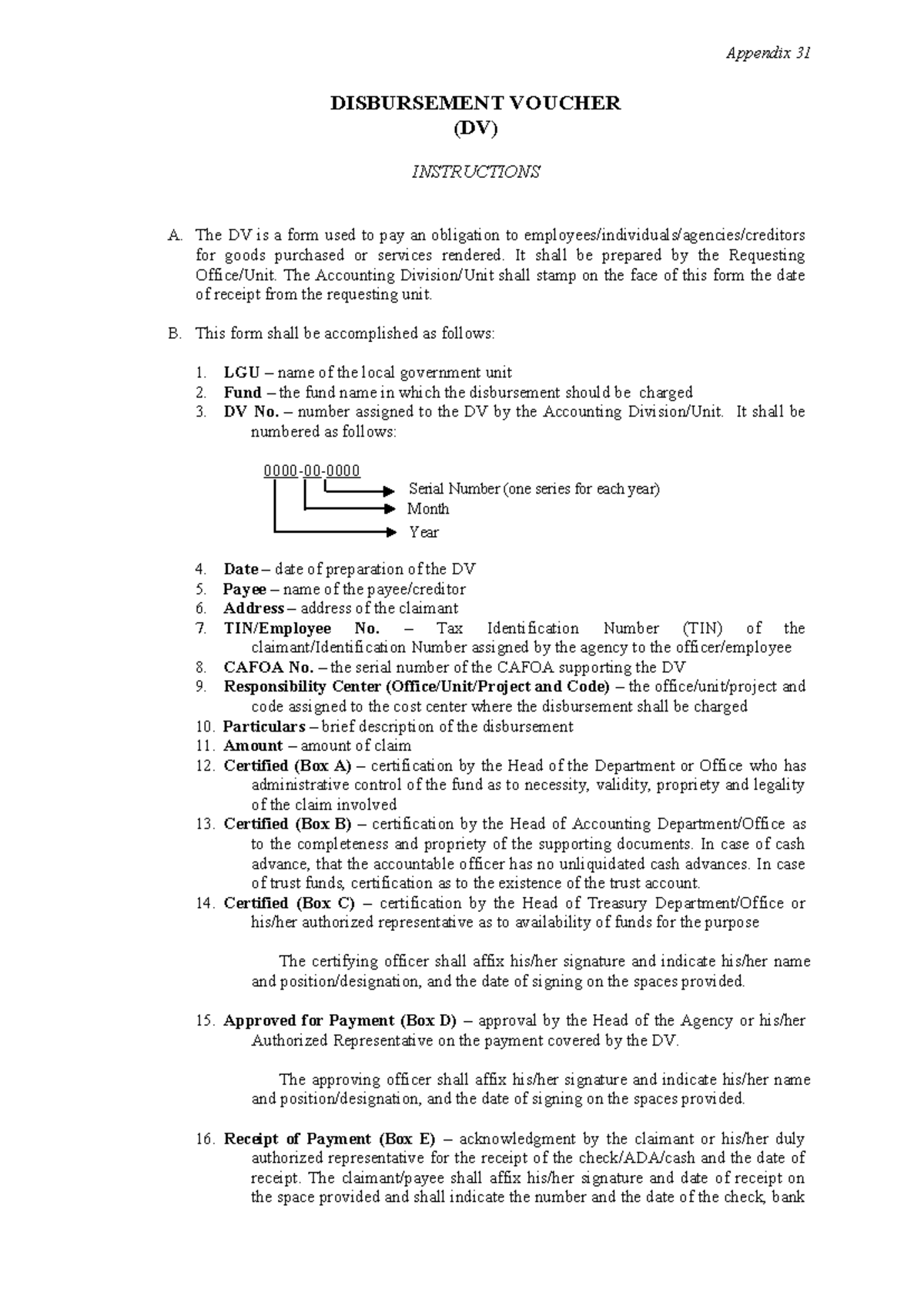 Appendix 31: DV Instructions for Disbursement Processing - Studocu
