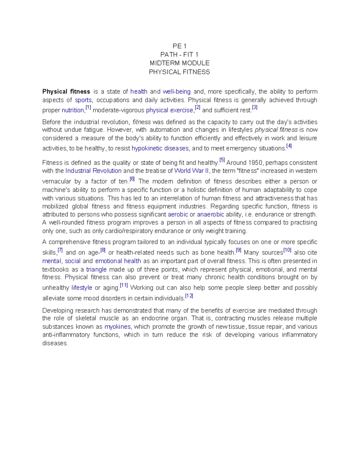 PE 1 Midterm Study Notes: Understanding Physical Fitness - Studocu