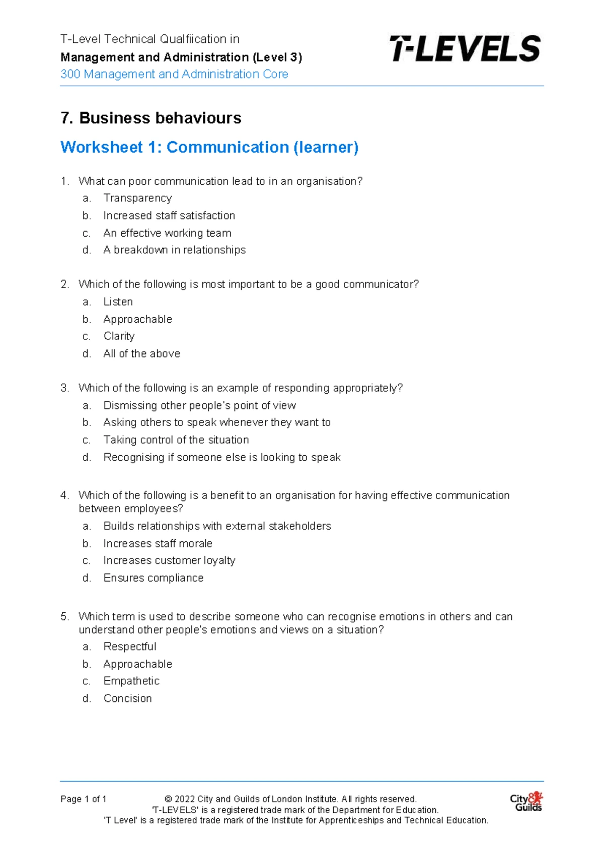 UNIT 9 Marketing workbook 1 blank 2 - BTEC First Business Unit 9 ...