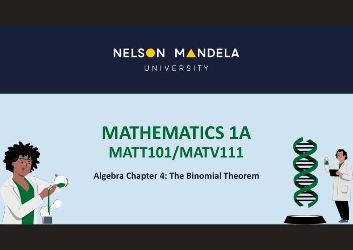 MATT101 - Algebra Chapter 4: Understanding the Binomial Theorem - Studocu