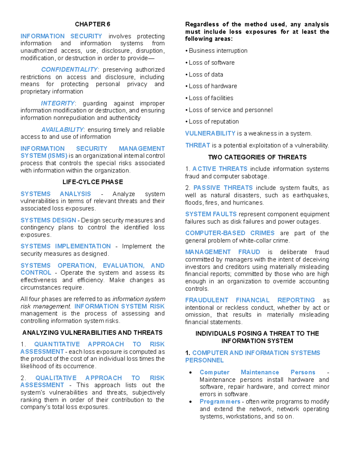 Chapter 6: Information Security Management and Risk Assessment - Studocu