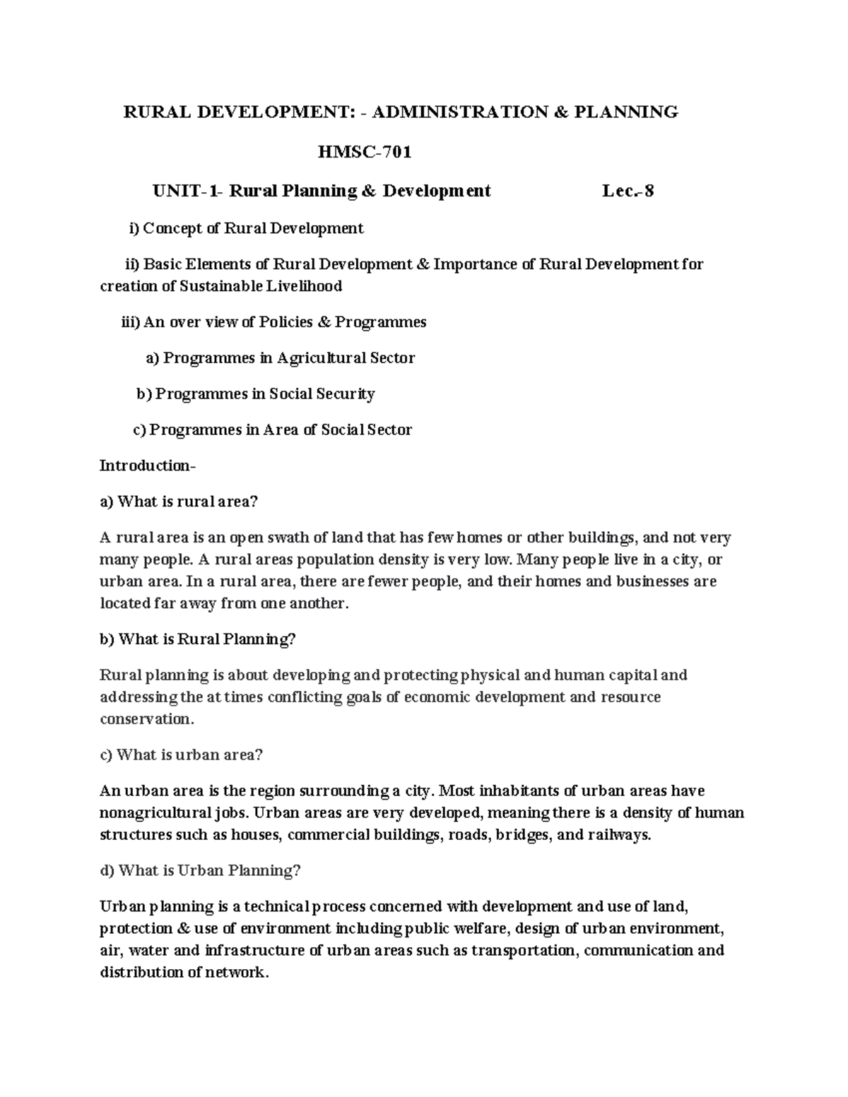 Rural Development Ch-1 - RURAL DEVELOPMENT: - ADMINISTRATION & PLANNING ...