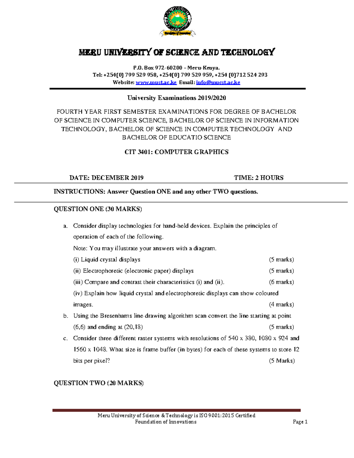 CIT 3401: Final Exam Study Notes on Computer Graphics - Studocu