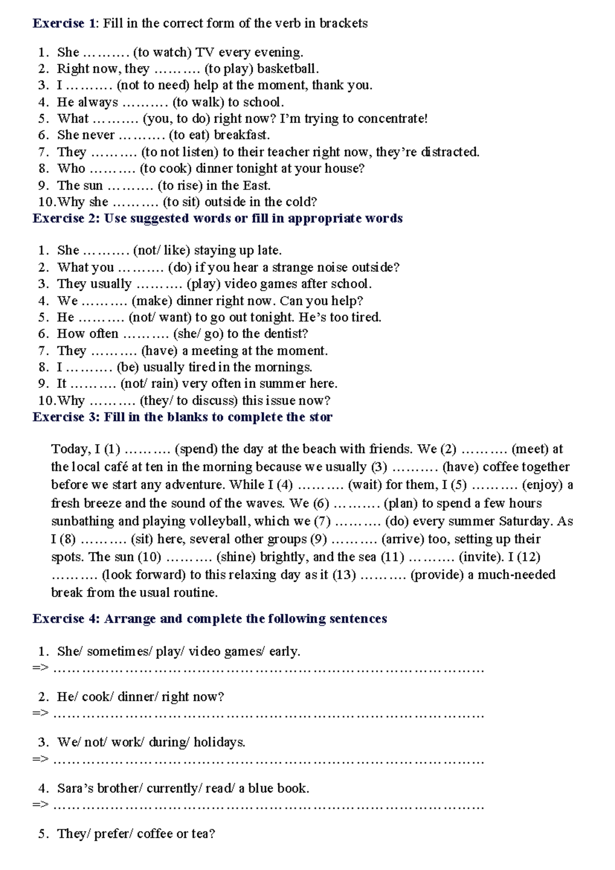 Exercise 1 - Verb Forms Practice and Sentence Completion - Studocu