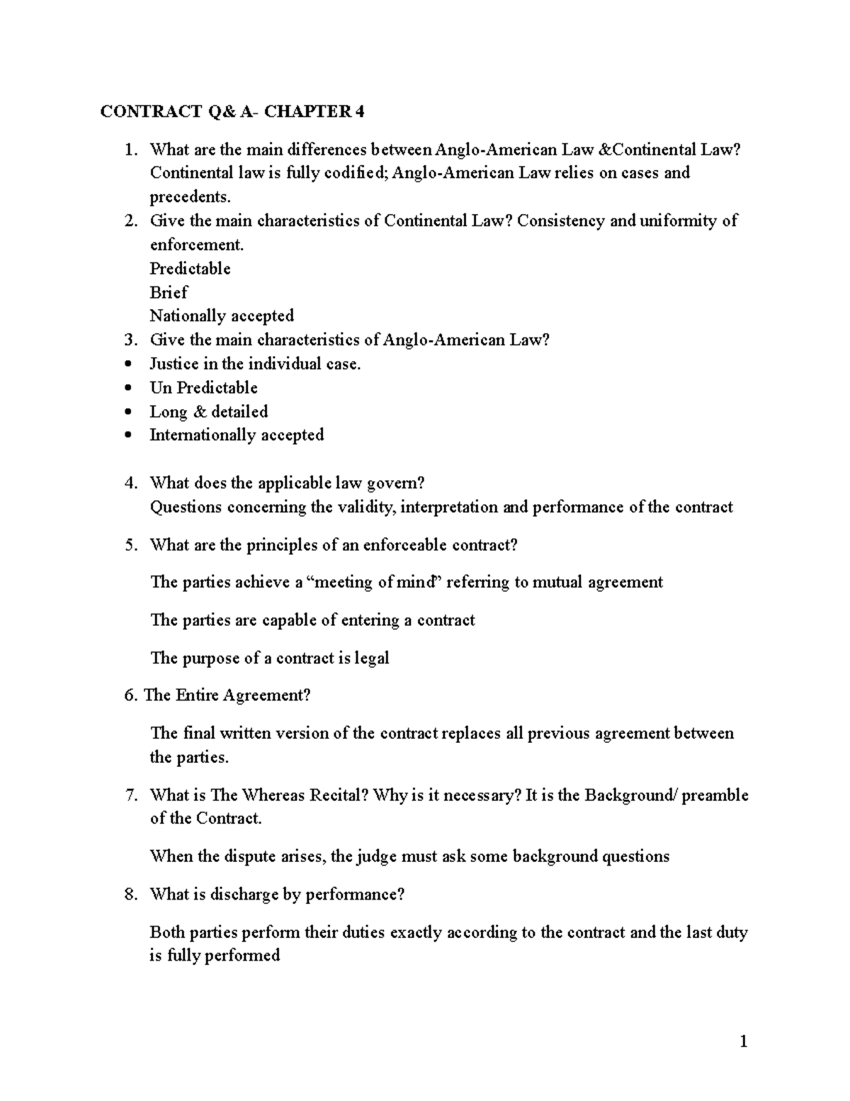 Chapter 4 - Contract Law: Key Q&A Insights and Differences - Studocu