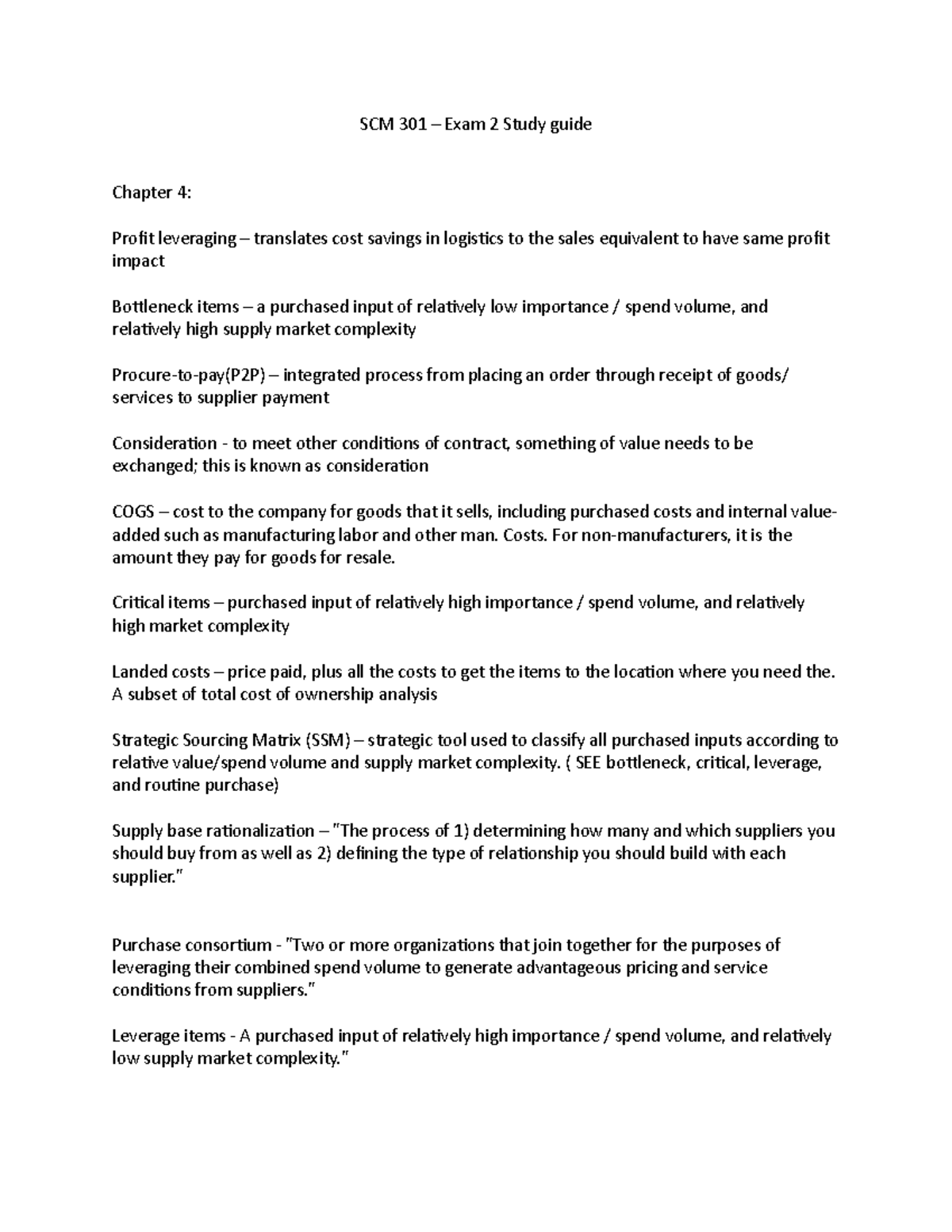 SCM 301 Midterm Exam 2 Comprehensive Study Guide - Studocu