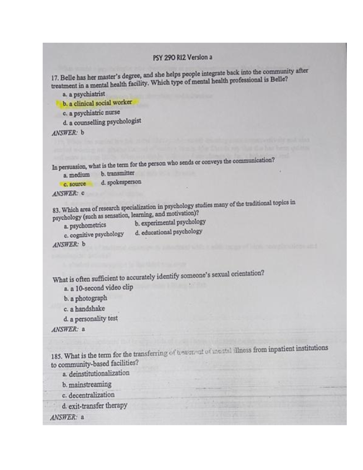 PSY 290 R12 Final Exam Review: Key Concepts and Quiz Questions - Studocu