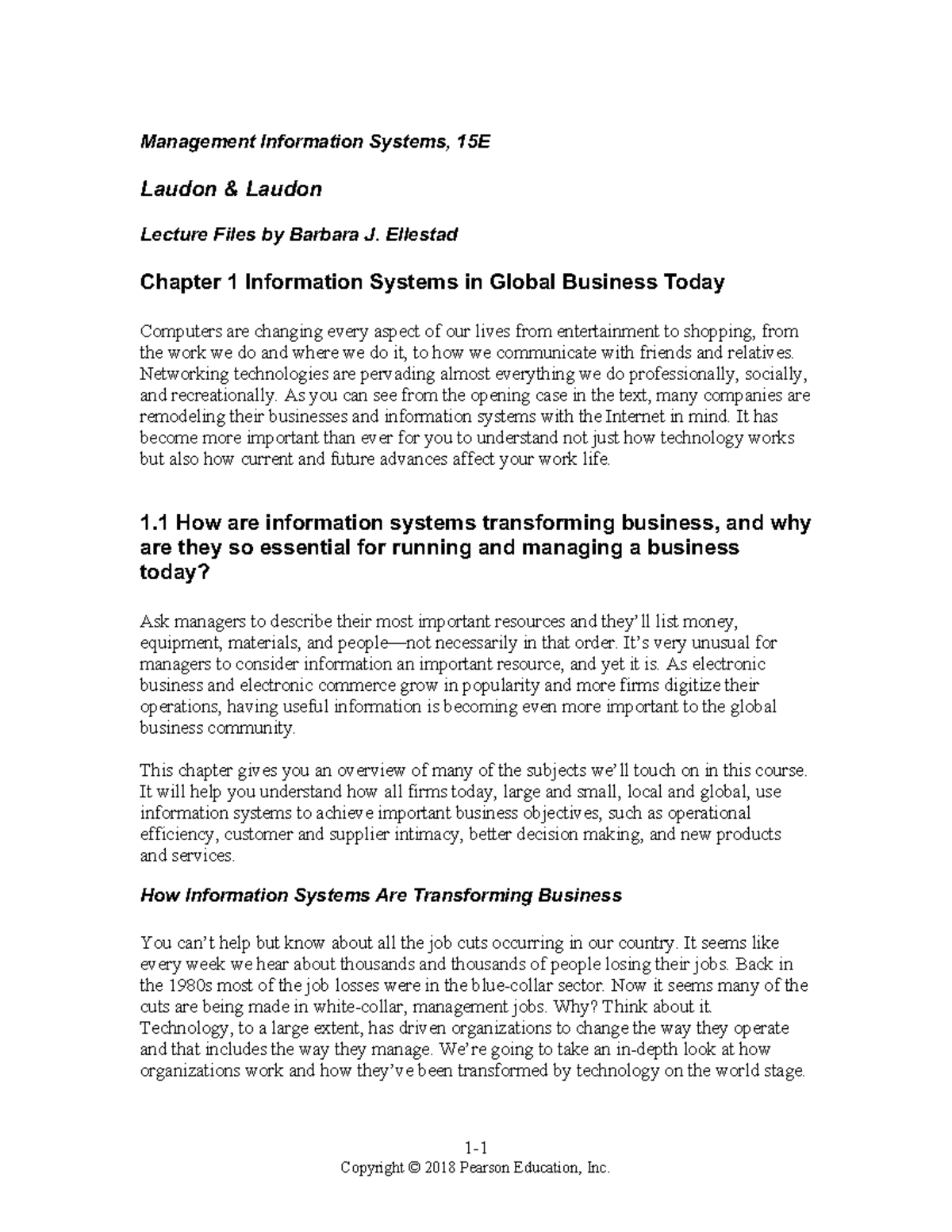 MIS L01 Lecture Notes - dedewdewd - 1- Management Information Systems ...