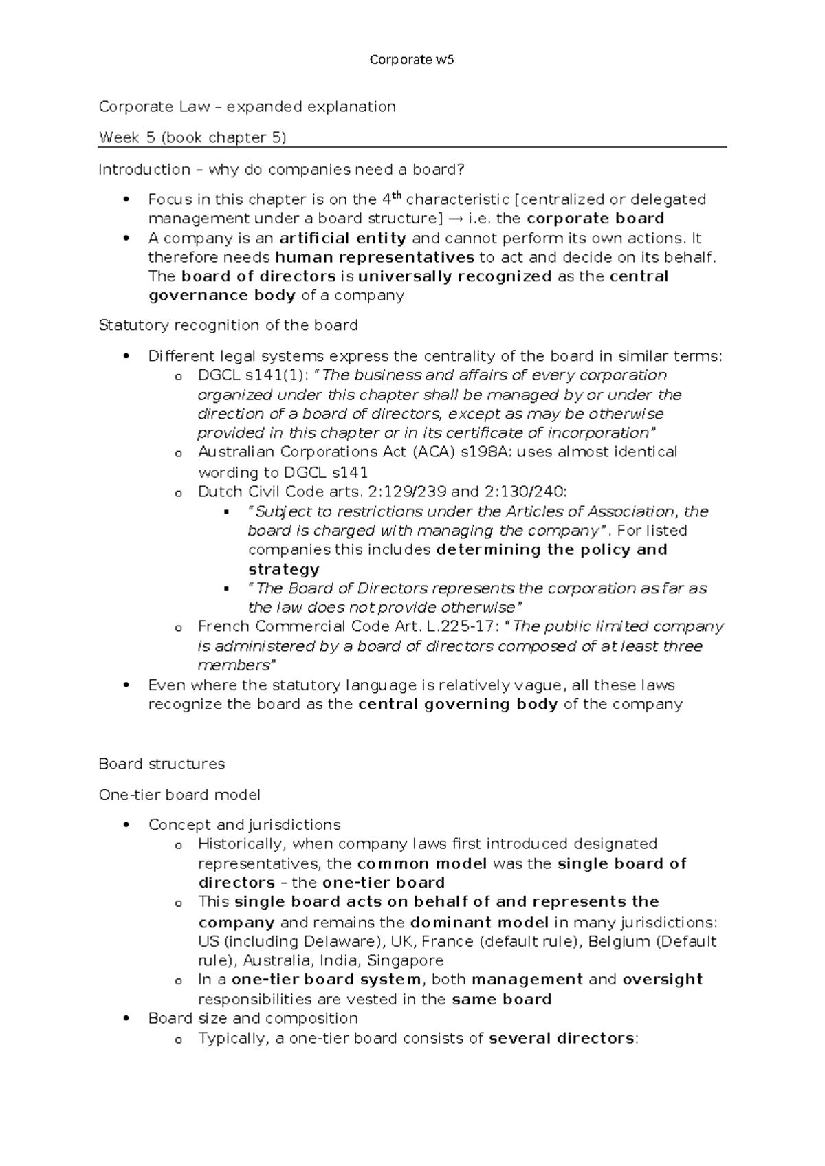 Corporate Law W5: Understanding Board Structures and Governance ...
