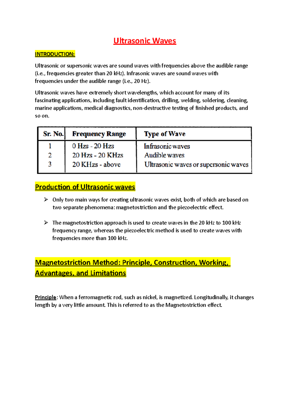 Ultrasonic Waves - Lecture Notes for MODULE IV Detailed Study - Studocu