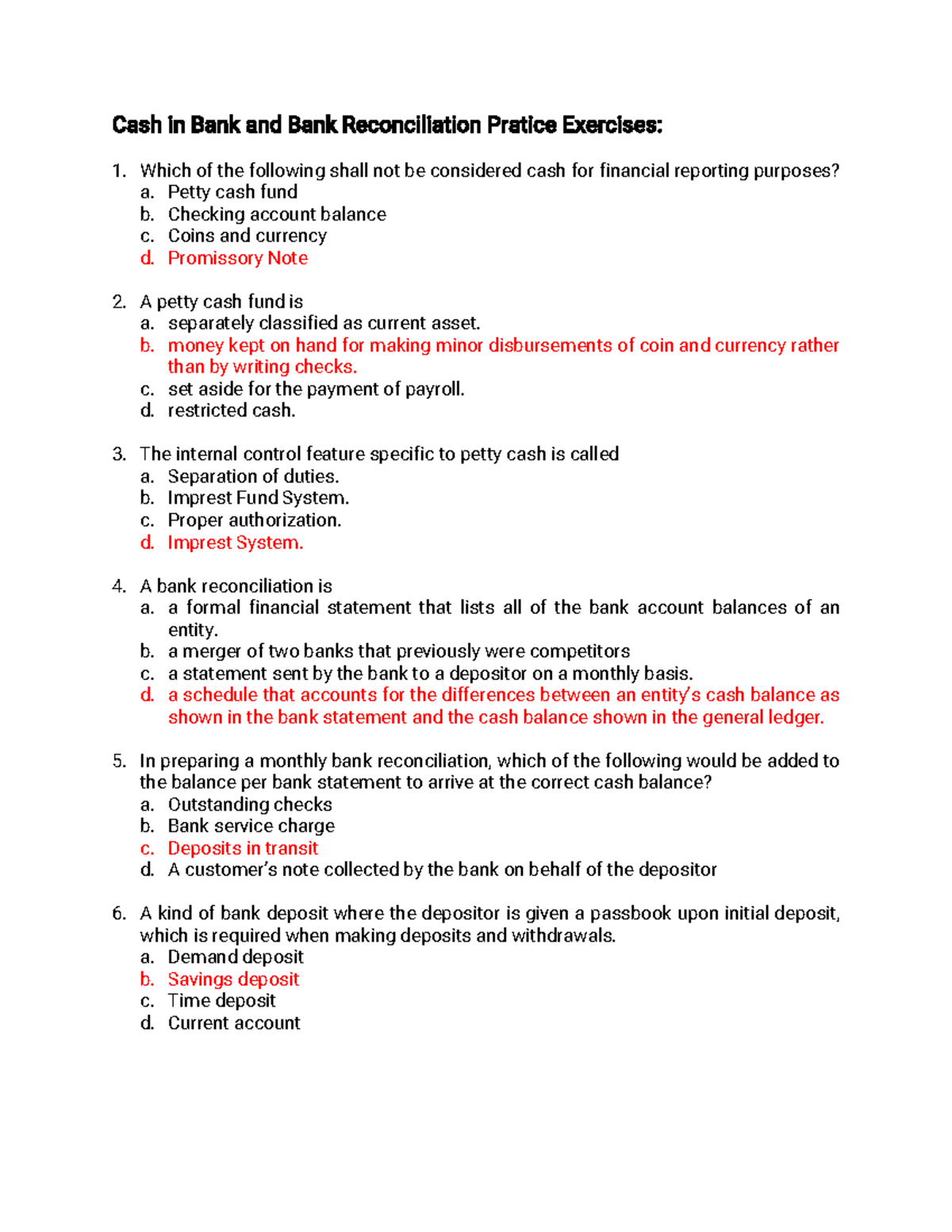 CIB 101: Cash in Bank & Bank Reconciliation Exercises with Answers ...