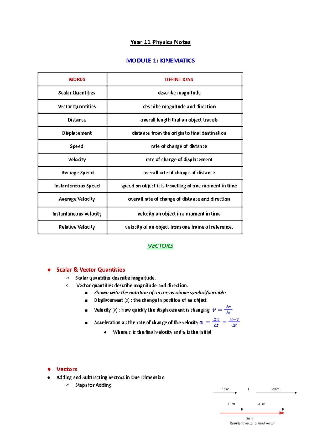 Year 11 Physics Course Notes: Kinematics & Dynamics Overview - Studocu