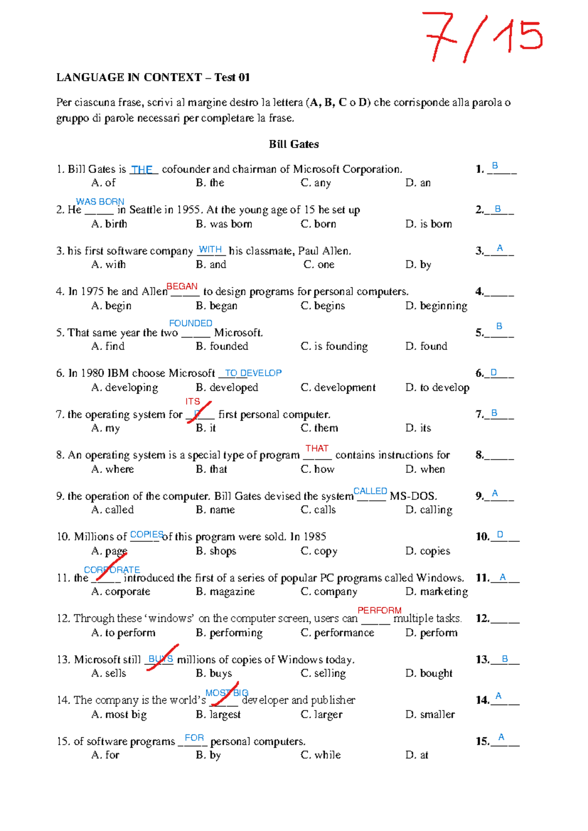 Language in Context - Test 01 Answers and Explanations - Studocu