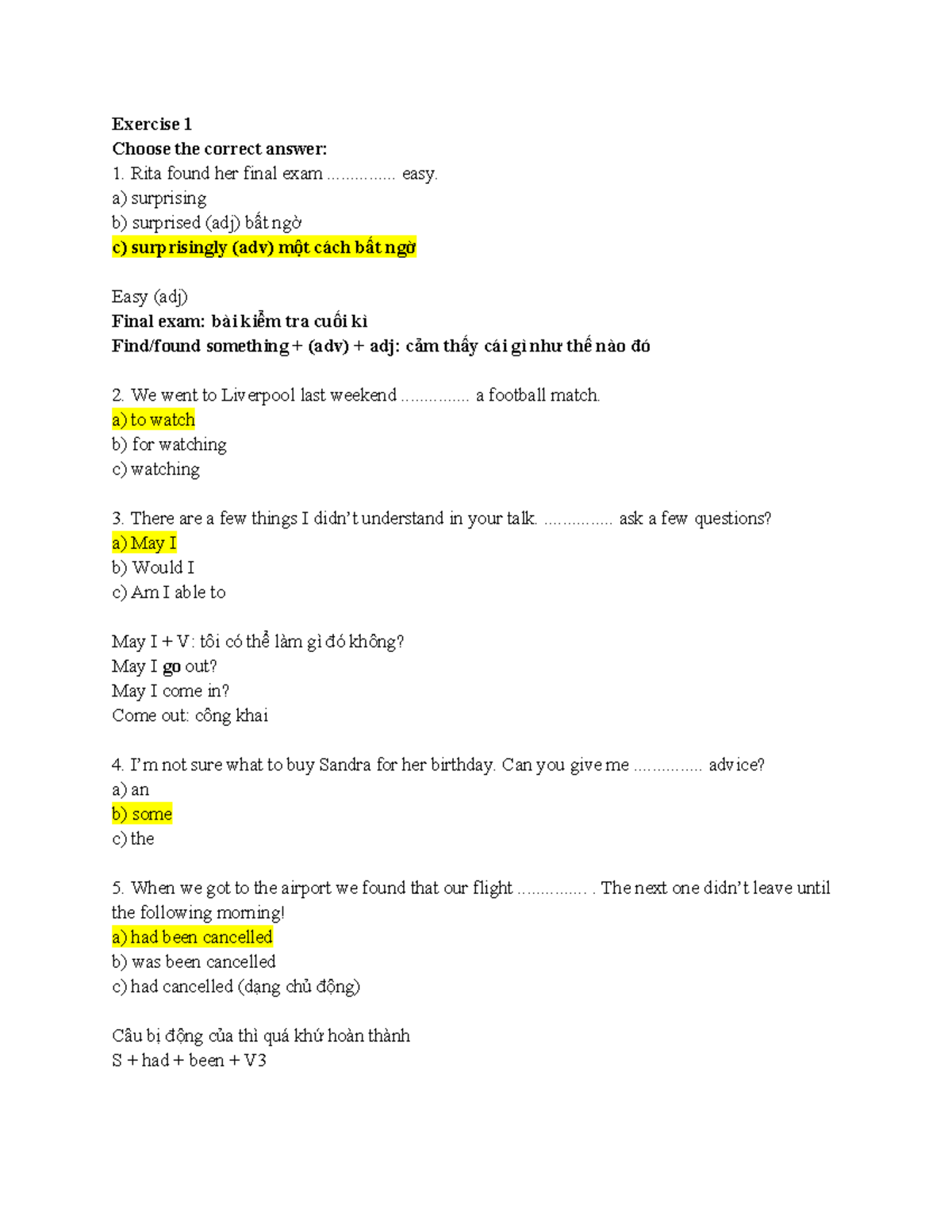 Exercise 1 & 2 Answers: English Notes for Course 46 - Studocu