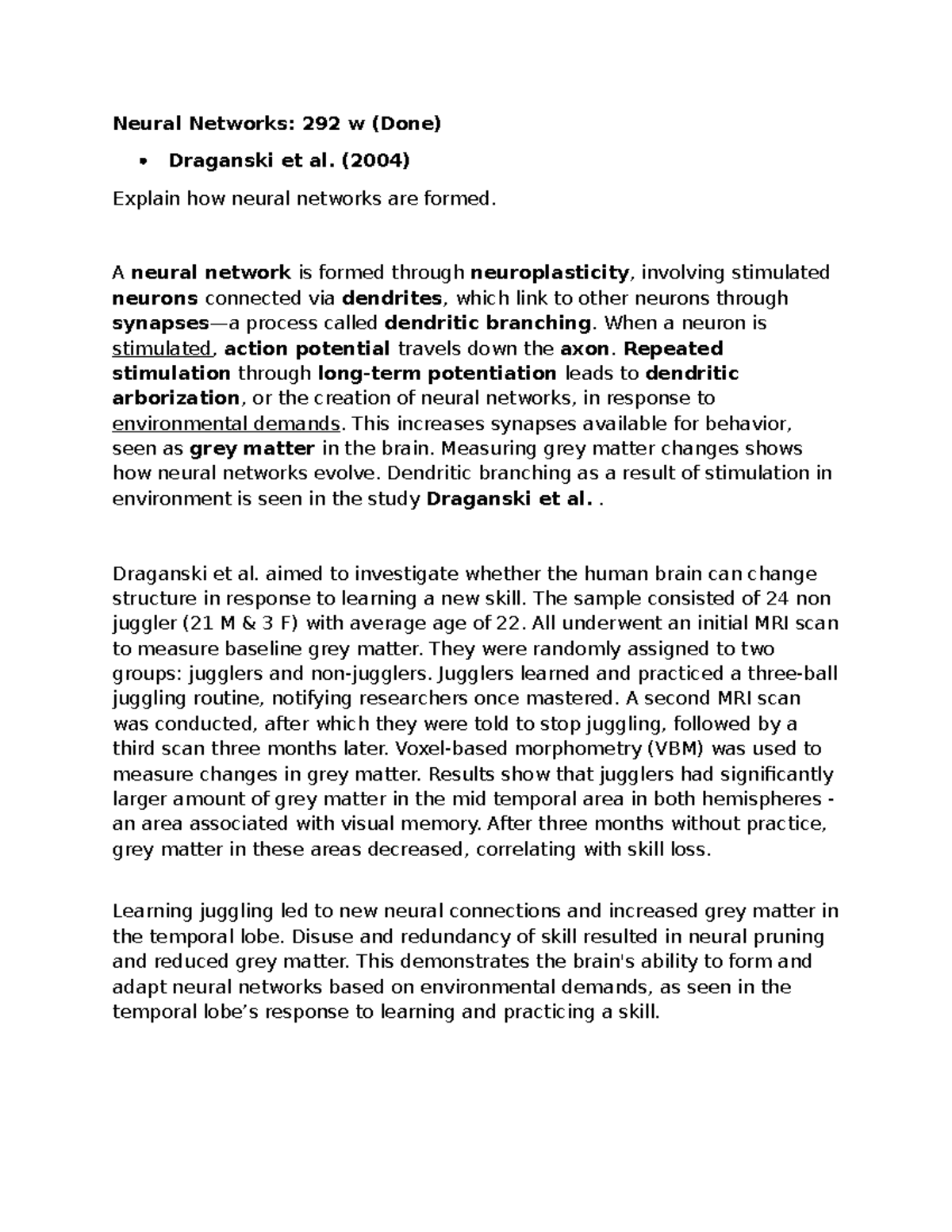 IB Psychology Bio SAQ - Neural Networks - Neural Networks: 292 w (Done ...