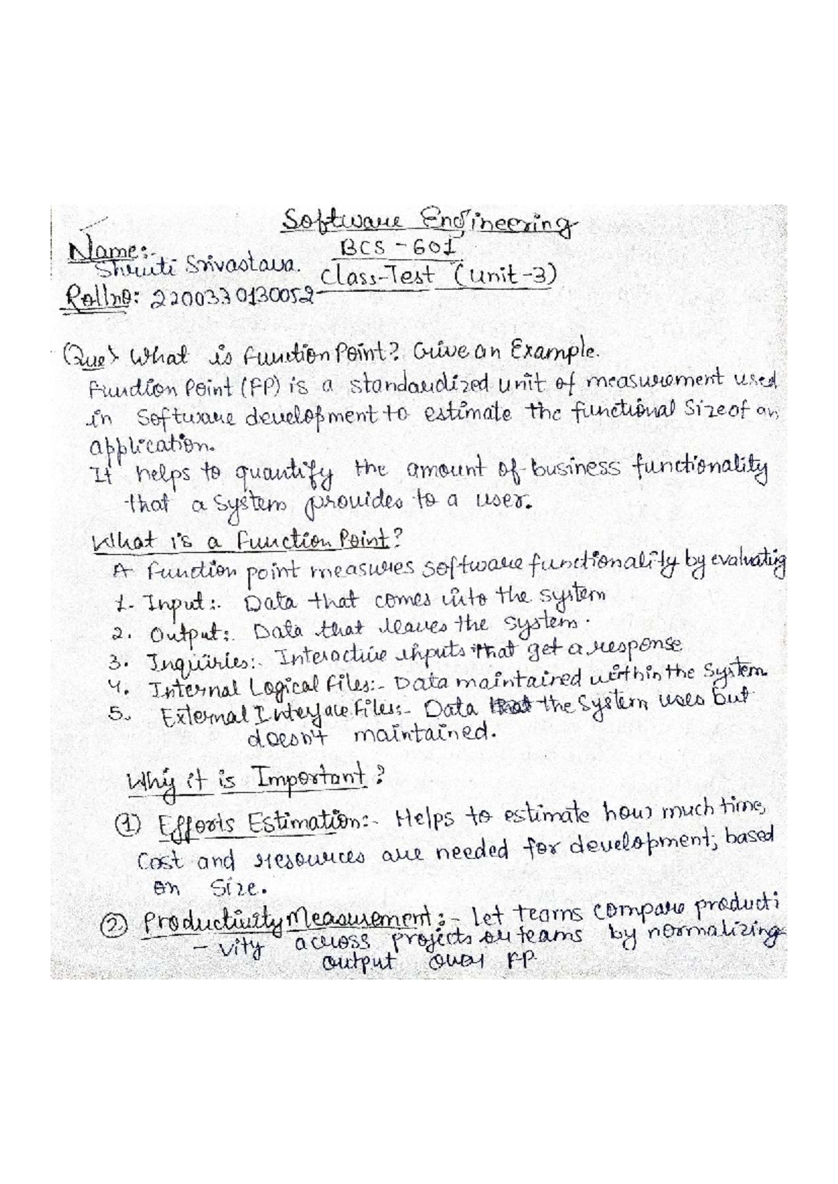 Software Engineering BCS 601: Function Points & Design Concepts - Studocu