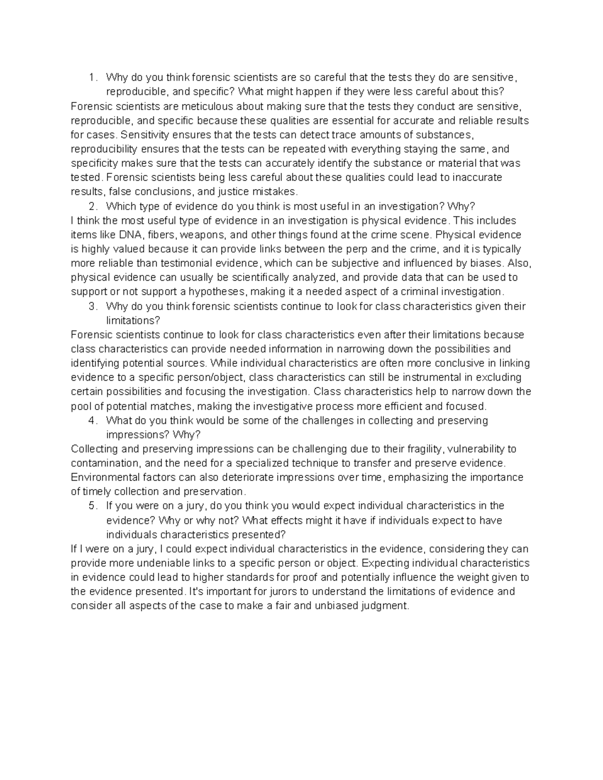 Unit 3 Critical Thinking: Forensic Science Evidence Analysis - Studocu