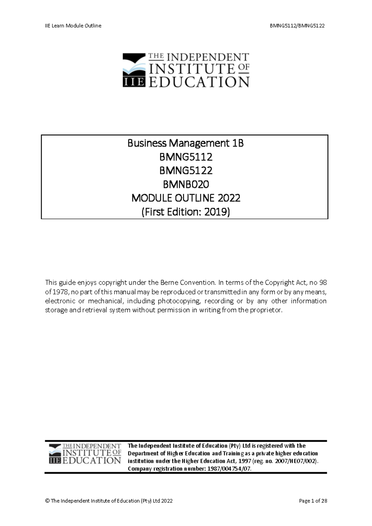BMNG5122 Module Outline & Overview: Business Management 1B - Studocu