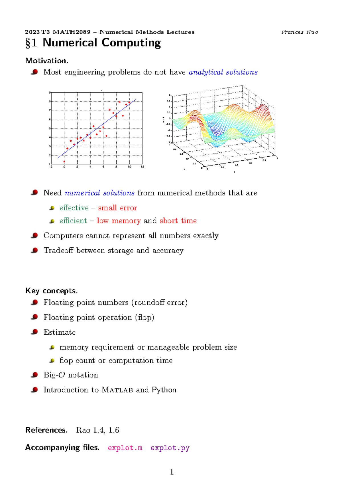 MATH2089-NM-2023 T3 Numerical Methods Lecture Notes by Frances Kuo ...
