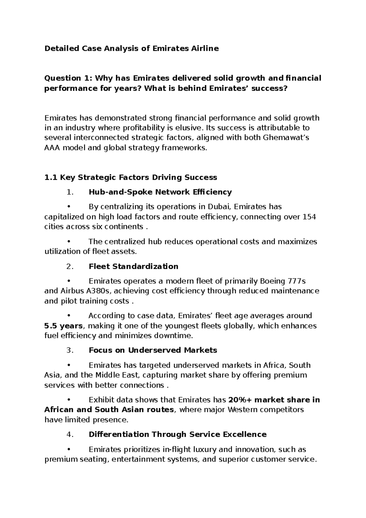 Detailed Case Analysis of Emirates Airline - Its success is ...