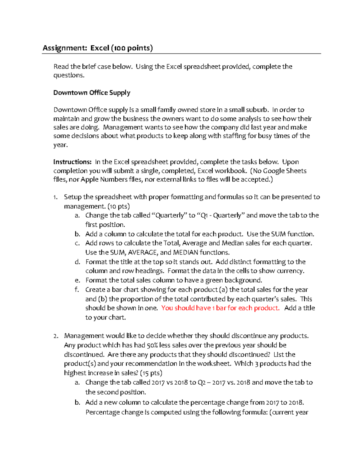 Assignment 3 - Excel Analysis for Downtown Office Supply - Studocu