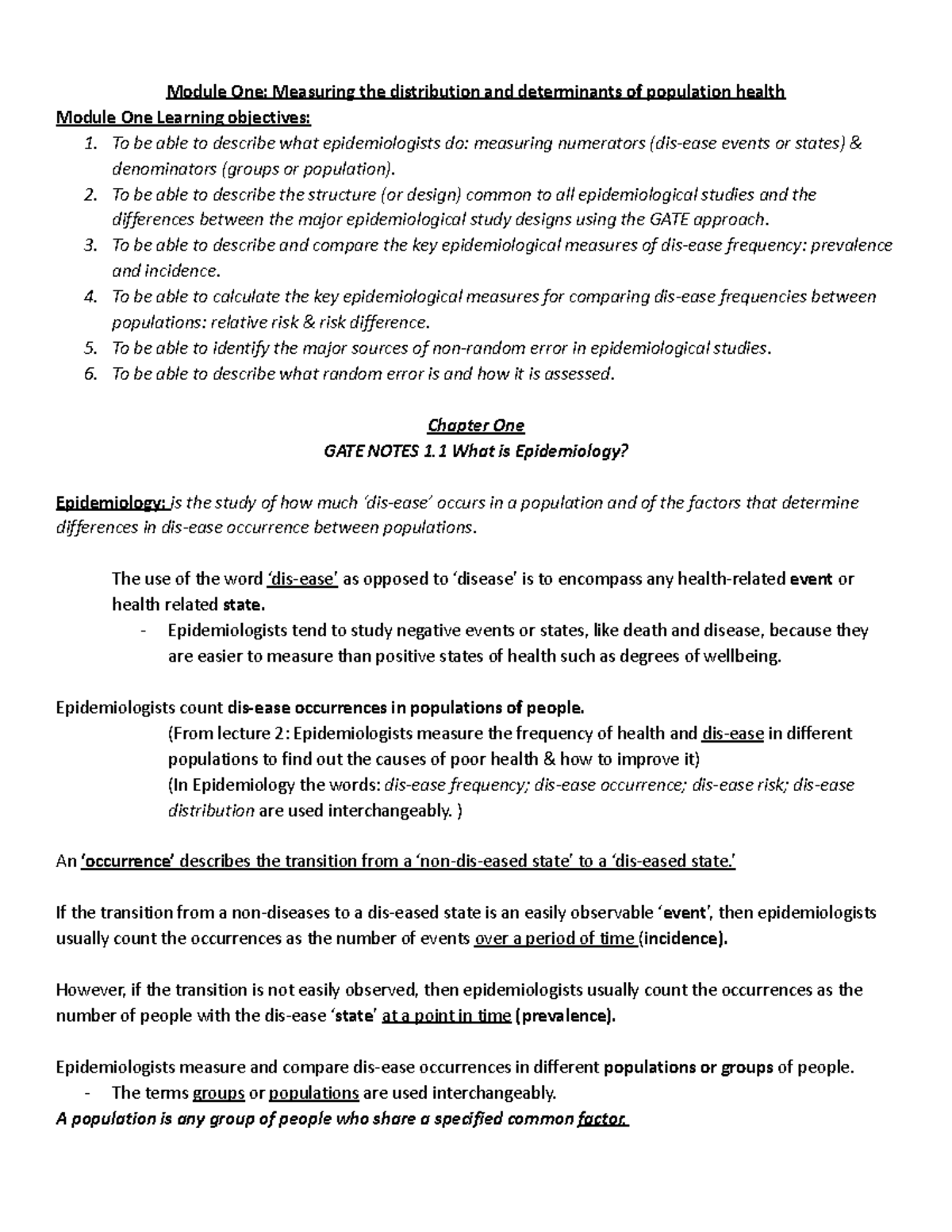 Poplhlth 111 Epidemiology Study Notes: Module 1 Insights - Studocu