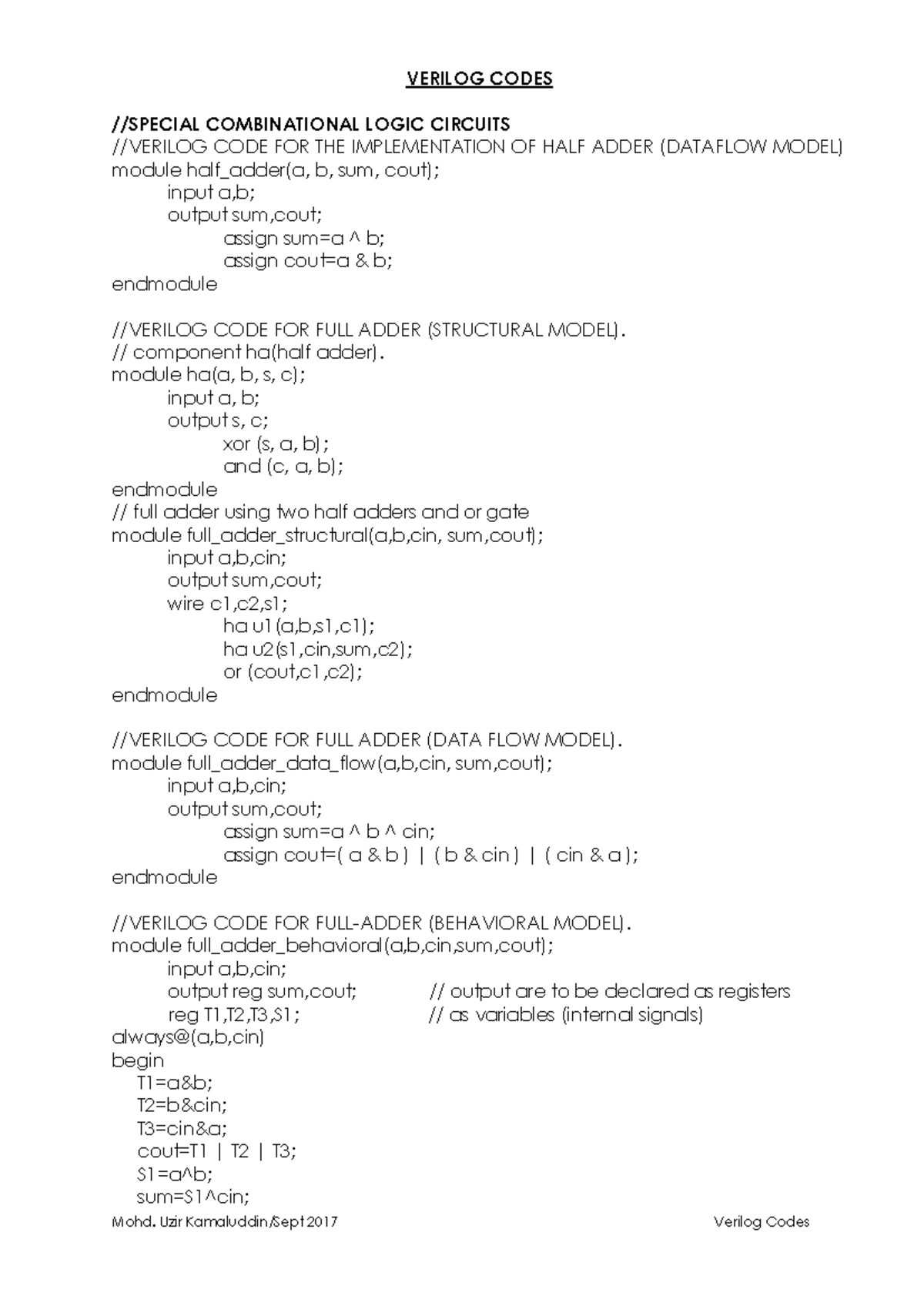Verilog Codes for Combinational Logic Circuits (CSE 101) - Studocu