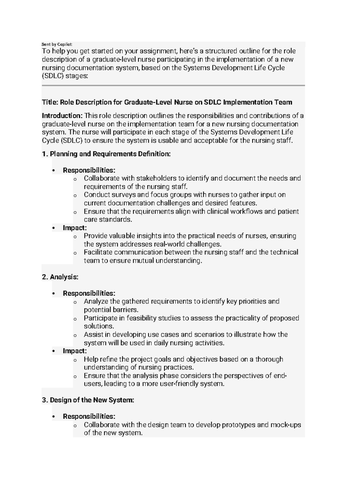 Role Description for Nurse on SDLC Implementation Team (NURS 101) - Studocu