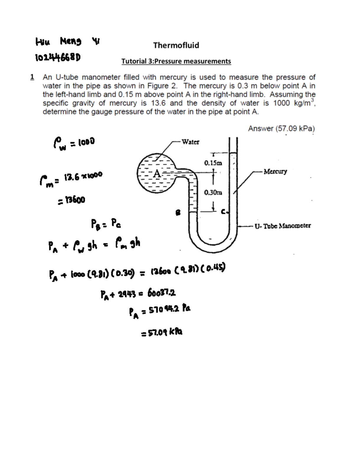 Thermofluid Tutorial 3: Pressure and Fluid Dynamics Analysis - Studocu