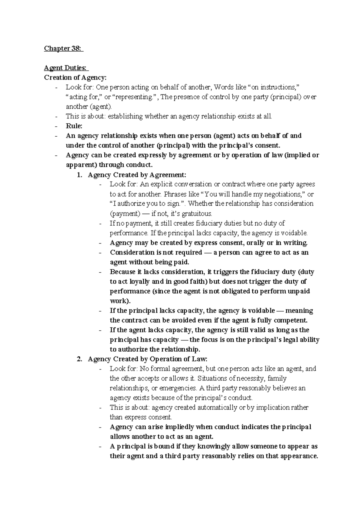 Chapter 38: Agency Duties and Creation of Agency Relationships - Studocu