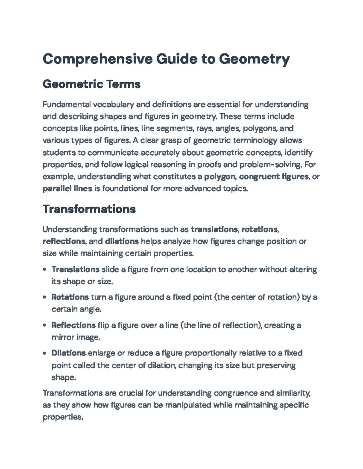 Comprehensive Geometry Guide for Final Exam Preparation - Comprehensive ...