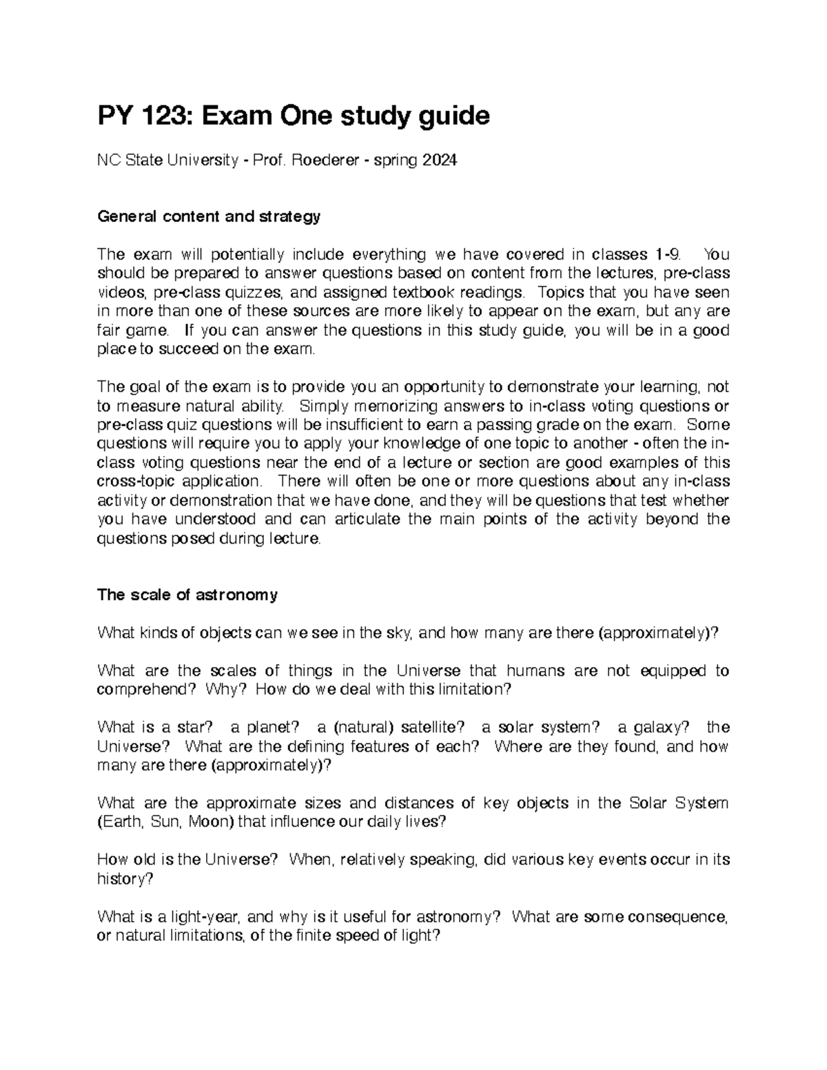 PY 123: Exam 1 Study Guide for Astronomy Concepts and Tools - Studocu