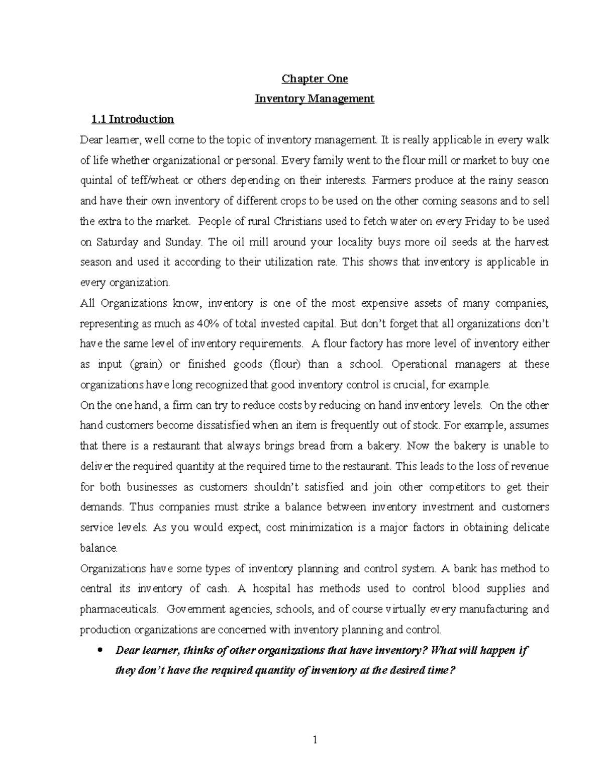 Inventory Management - Chapter One Inventory Management 1 Introduction ...