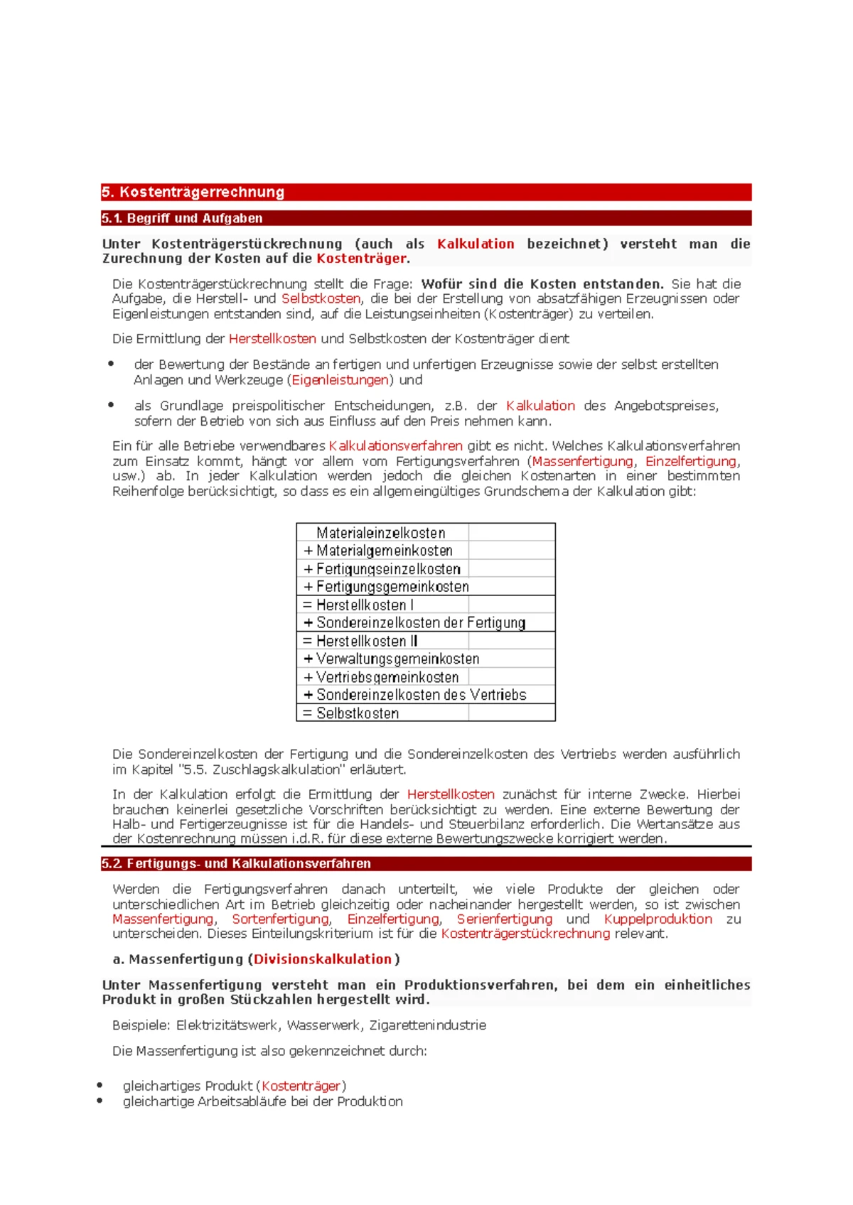 Kostenrechnung Lernzettel: Ein Überblick über wichtige Begriffe und  Konzepte - Studocu