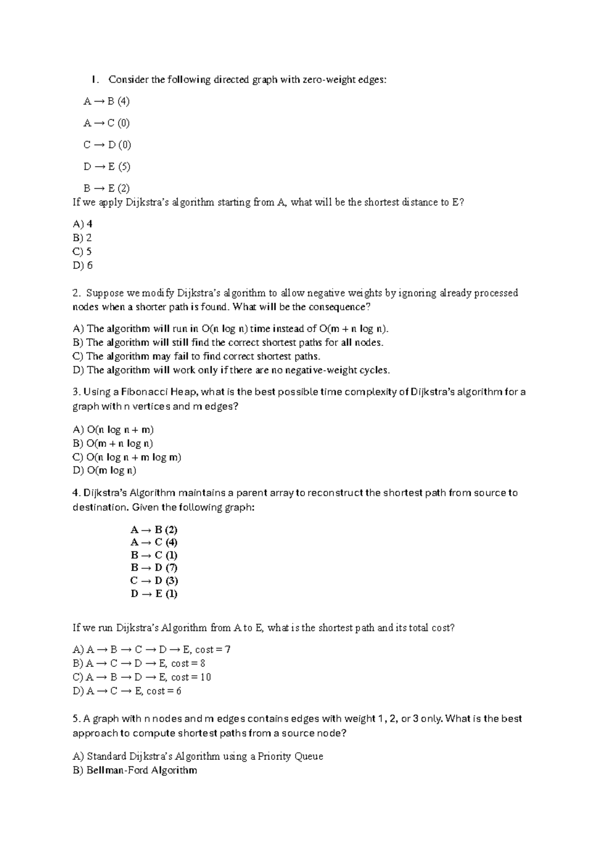 Tutorial 8 Dijkstra Algorithm Questions and Shortest Path Analysis ...