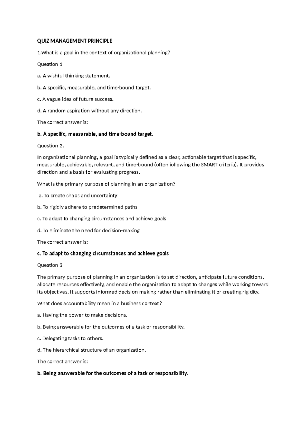 QUIZ MGMT 101: Key Concepts in Organizational Planning - Studocu
