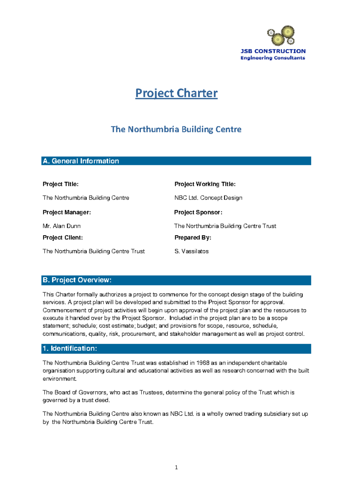 Costruction-project-charter - Project Charter The Northumbria Building ...