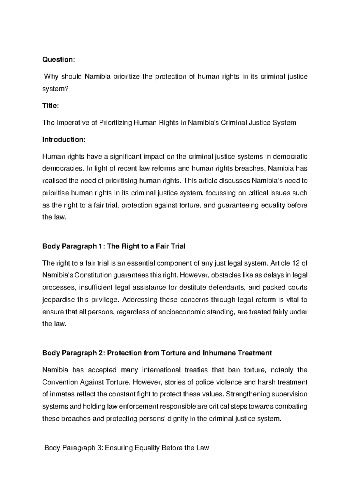 Question - Useful notes - Question: Why should Namibia prioritize the ...