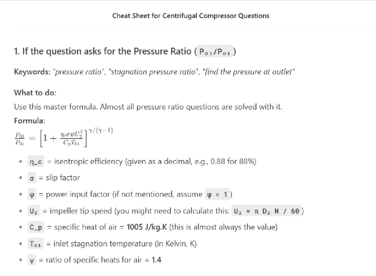 Centrifugal Compressor Cheat Sheet: Key Formulas & Tips - Studocu