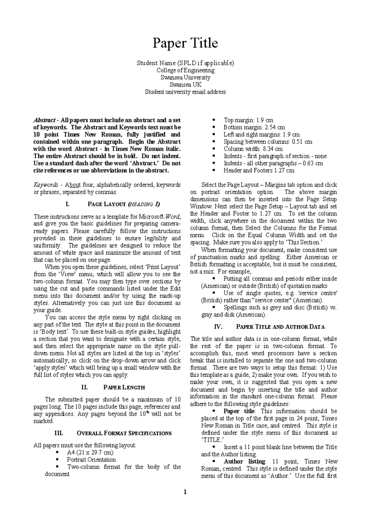 EG-287 10-Page Report Template Guidelines for Formatting Papers - Studocu