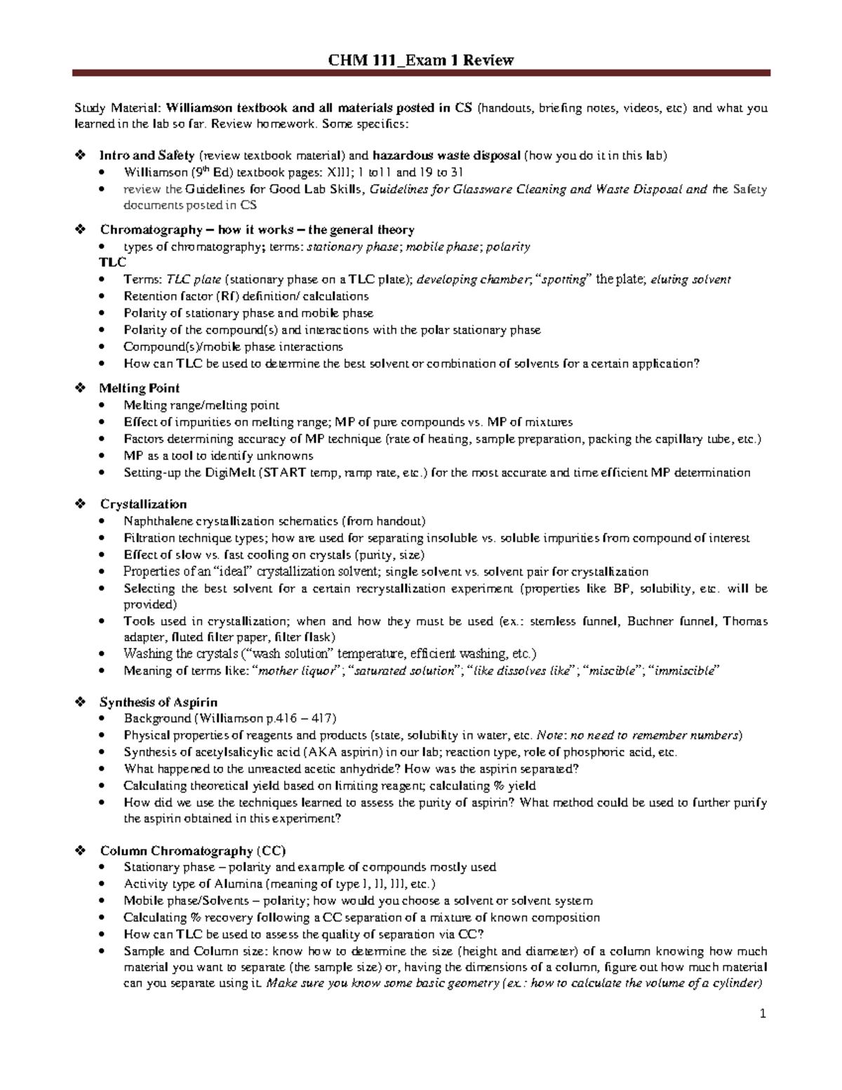 CHM 111: Exam 1 Review Study Guide & Key Lab Techniques - Studocu