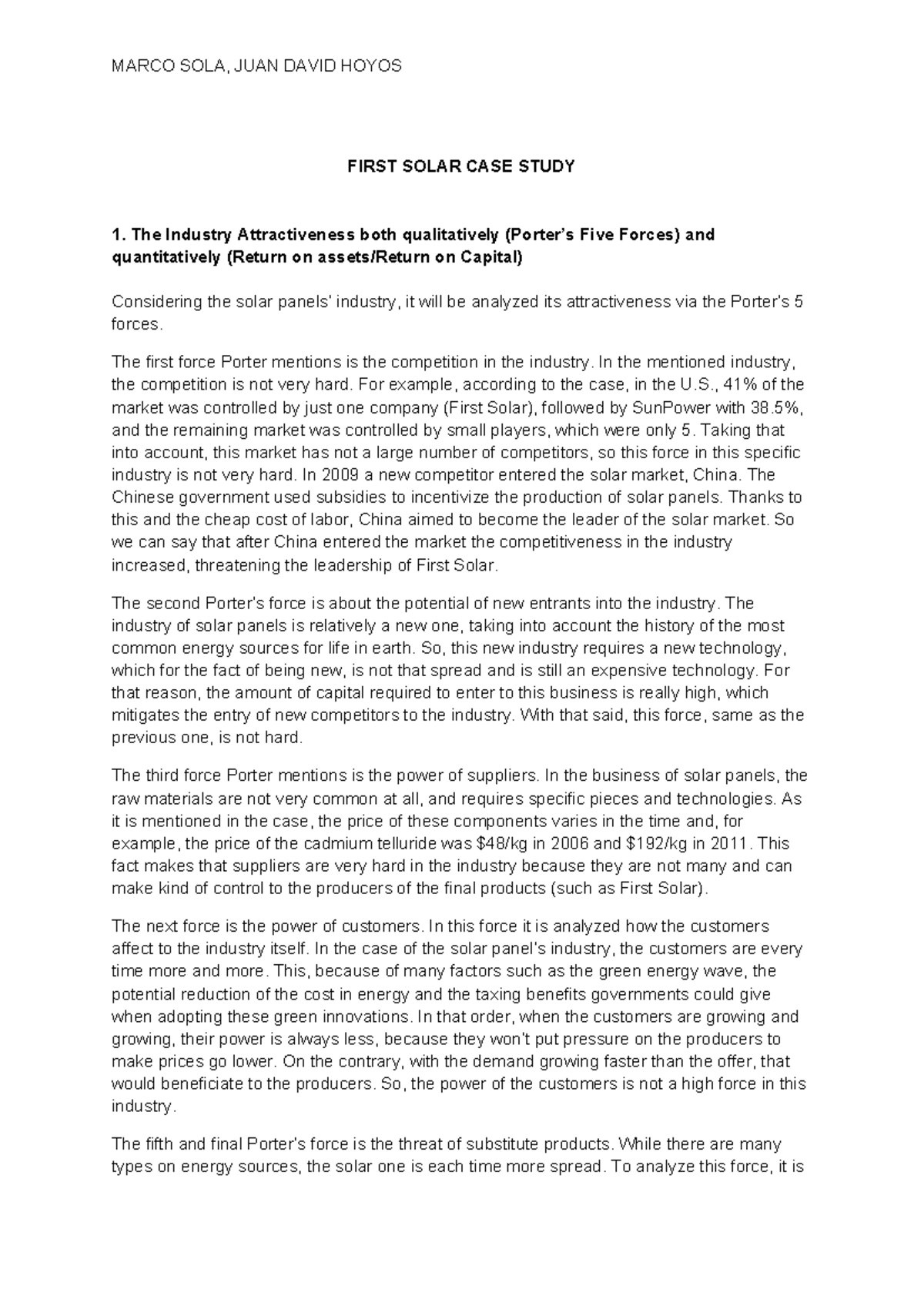First Solar case study - Report - FIRST SOLAR CASE STUDY 1. The ...