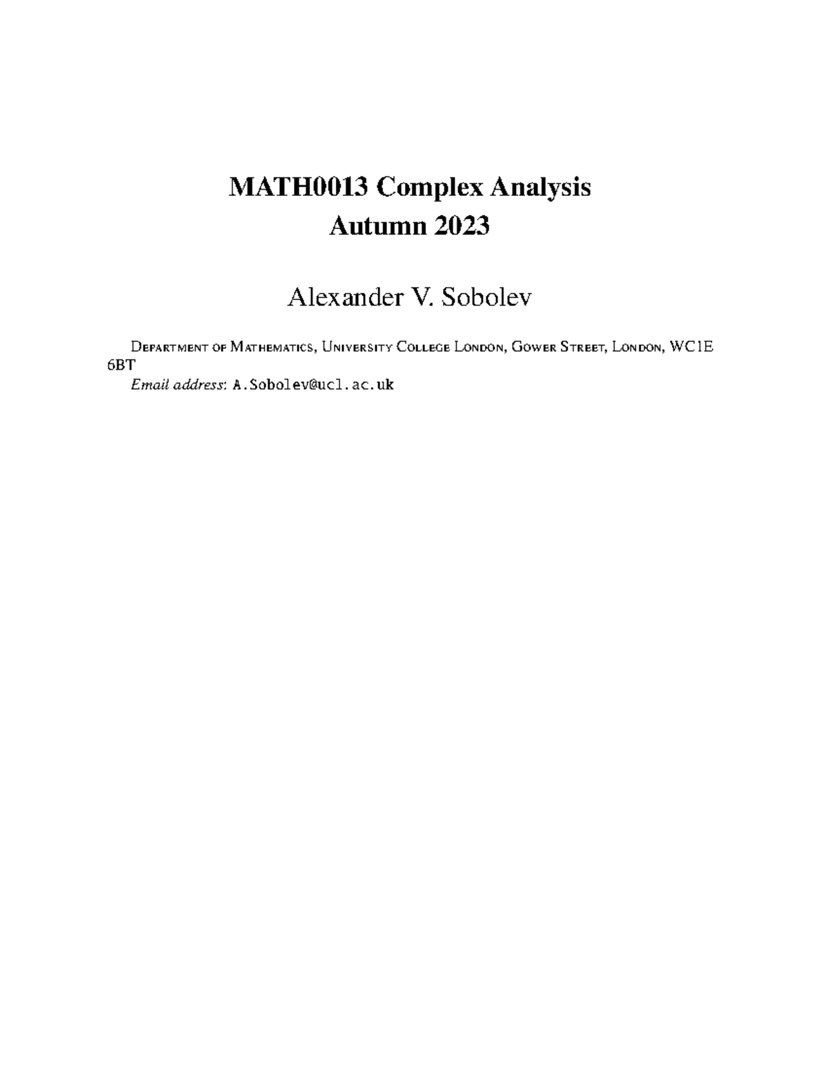 MATH0013 Complex Analysis Lecture Notes - Autumn 2023 - Studocu