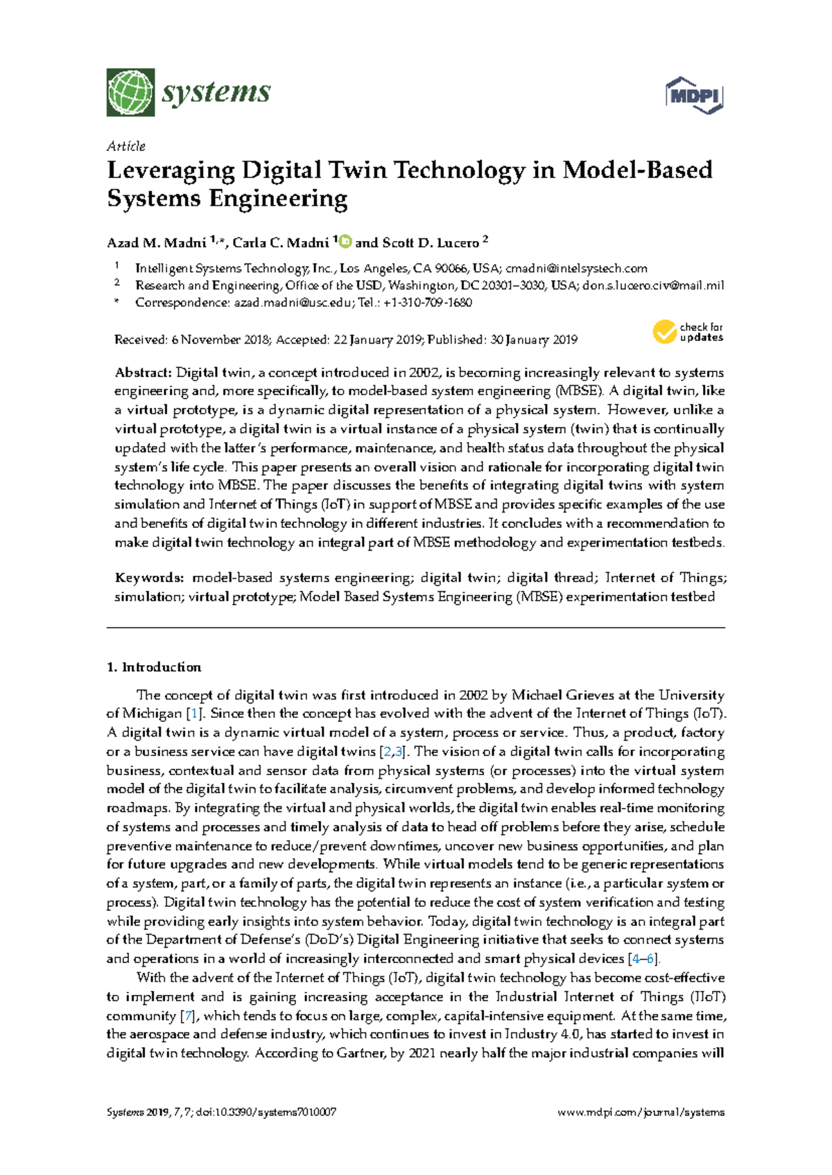 Leveraging Digital Twin Technology in Model-Based - systems Article ...